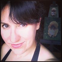 Selfie with the start of a portrait of my dog Beavis behind me.
