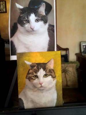 Gracie's reference photo, and the work in progress.