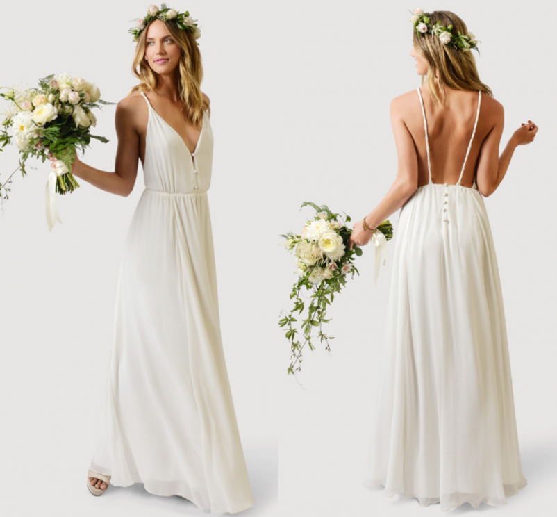 2015 V Neck Wedding Dress Simple Open Back Bridal Gown Sheath Custom